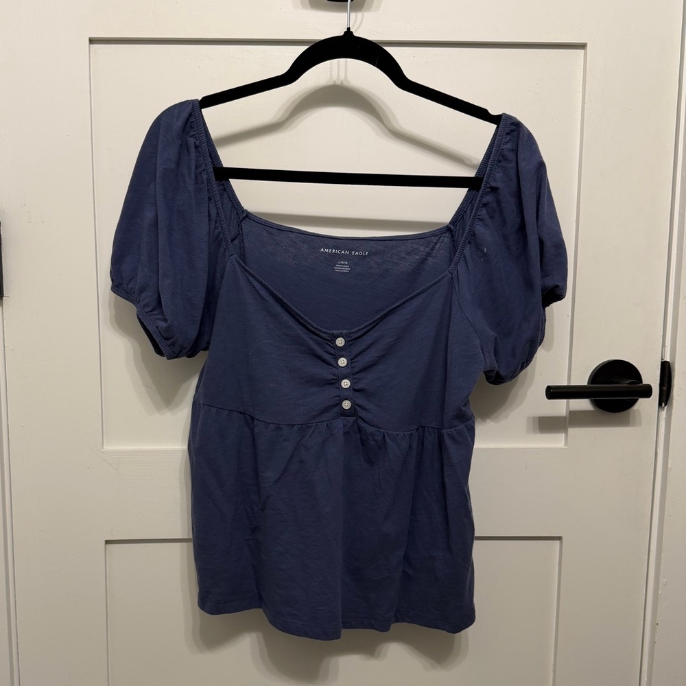 American Eagle Outfitters Navy Puff Sleeve Blouse